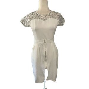 Valentino Roma Womens White Black Lace Short Sleeve Mini Dress Small Medium